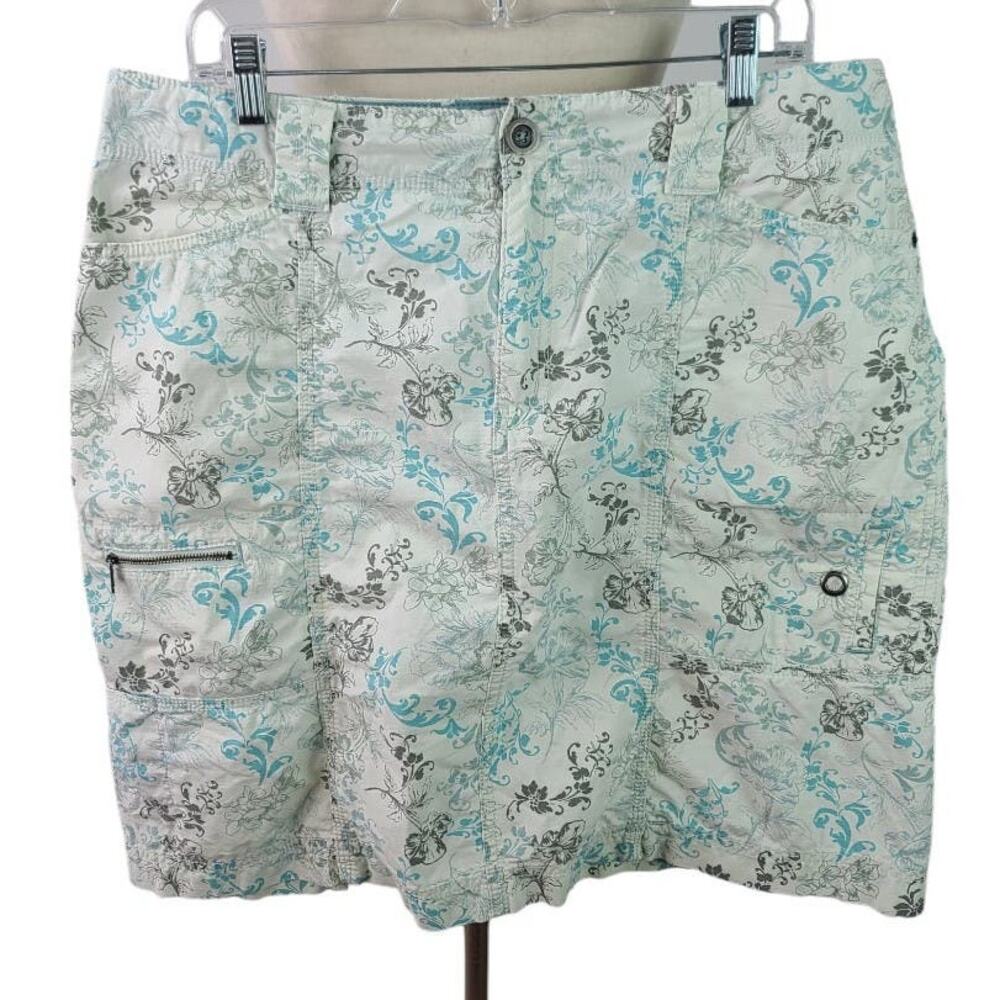Eddie Bauer Blue Gray Cream Activewear Cargo Hiking 6 Pocket Skirt Size 12